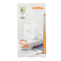 CARREGADOR USB RAPIDO DUPLO 5.1A MICRO USB/V8 LE-258FV LELONG     