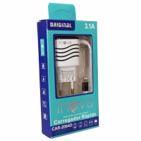 CARREGADOR USB RAPIDO DUPLO IPHONE/IPAD 3.1A CAR-2064D INOVA      