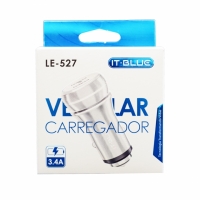 CARREGADOR VEICULAR RAPIDO DUPLO USB 3.4A METAL LE-527 IT-BLUE    