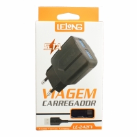CARREGADOR USB RAPIDO DUPLO 5.1A MICRO USB/V8 LE-242FV LELONG     