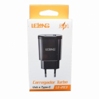 CARREGADOR USB + USB TIPO C 5.1A LE-283 LELONG                    